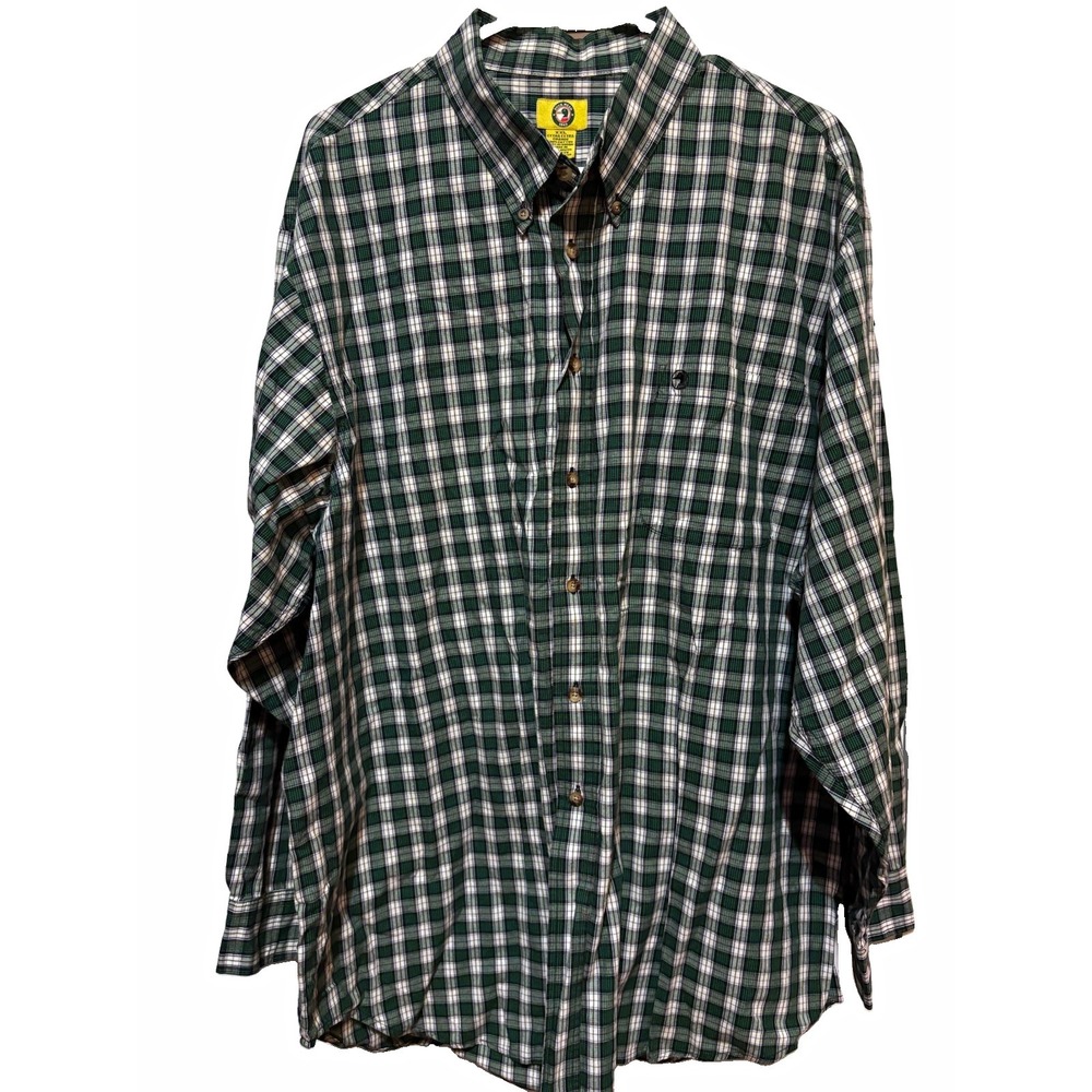 Duck Head Mens 2XL Green White Blue Plaid Cotton Woven Long Sleeve Button Down